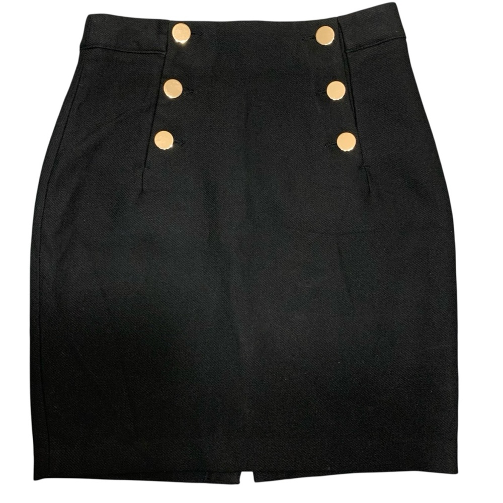 Black Pencil Sailor Skirt Gold Buttons Sz 4 Classic Feminine Minimalist
